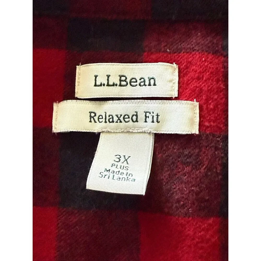 L.L.Bean Red Black Buffalo Plaid Loose Fit Flannel Button-Down Shirt Womens 3X